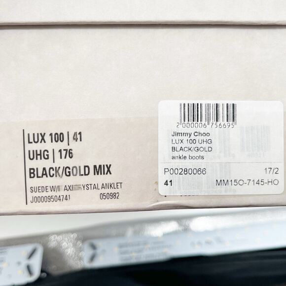 NWB Jimmy Choo Lux 100 Black Suede Gold Crystal Ankle Strap Vamp Bootie IT 41 - Picture 14 of 14